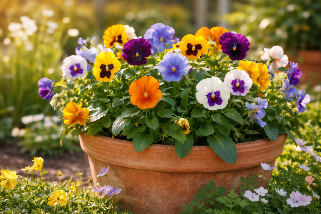 Violas and pansies provide welcome spring colour